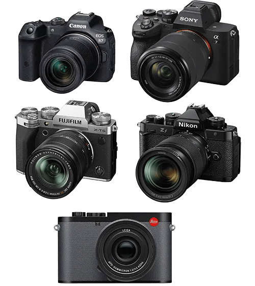 div. Fotokameras von Canon, Sony, Fujifilm, Nikon und Leica