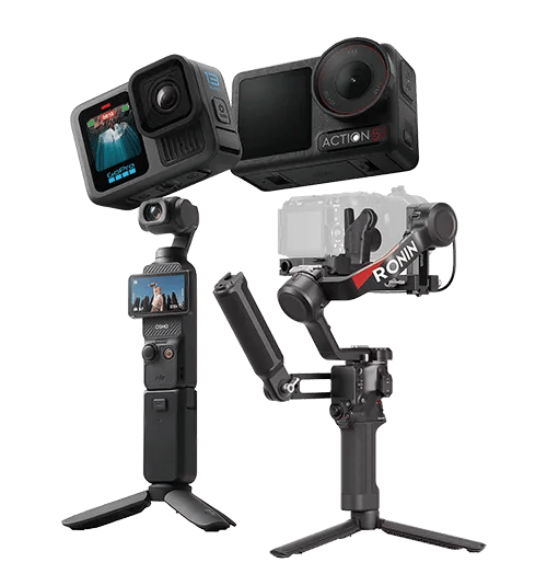 div. Videokameras wie DJI, GoPro und Ronin-Bildstabilisator