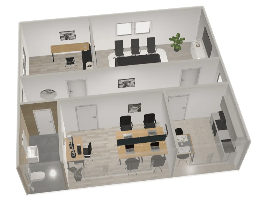 Demobüro im Neubau als 3D-Modell