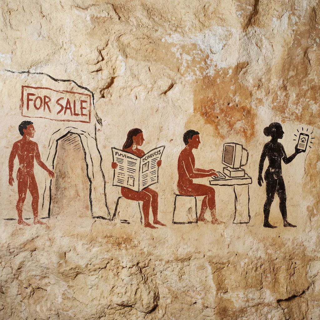 KI-Visualisierung zur Evolution im Immobilienmarketing als Höllenmalerei