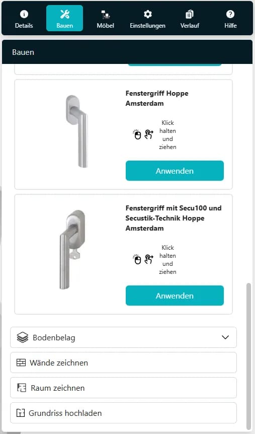 REALITIQ Fenstergriffe in digitalen Zwillingen zum Tauschen