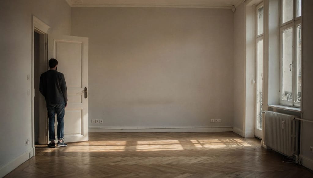 empty apartment living room with large windows