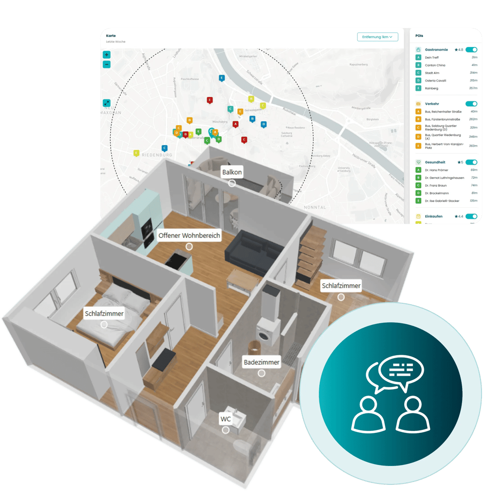 digital twin with map of POIs