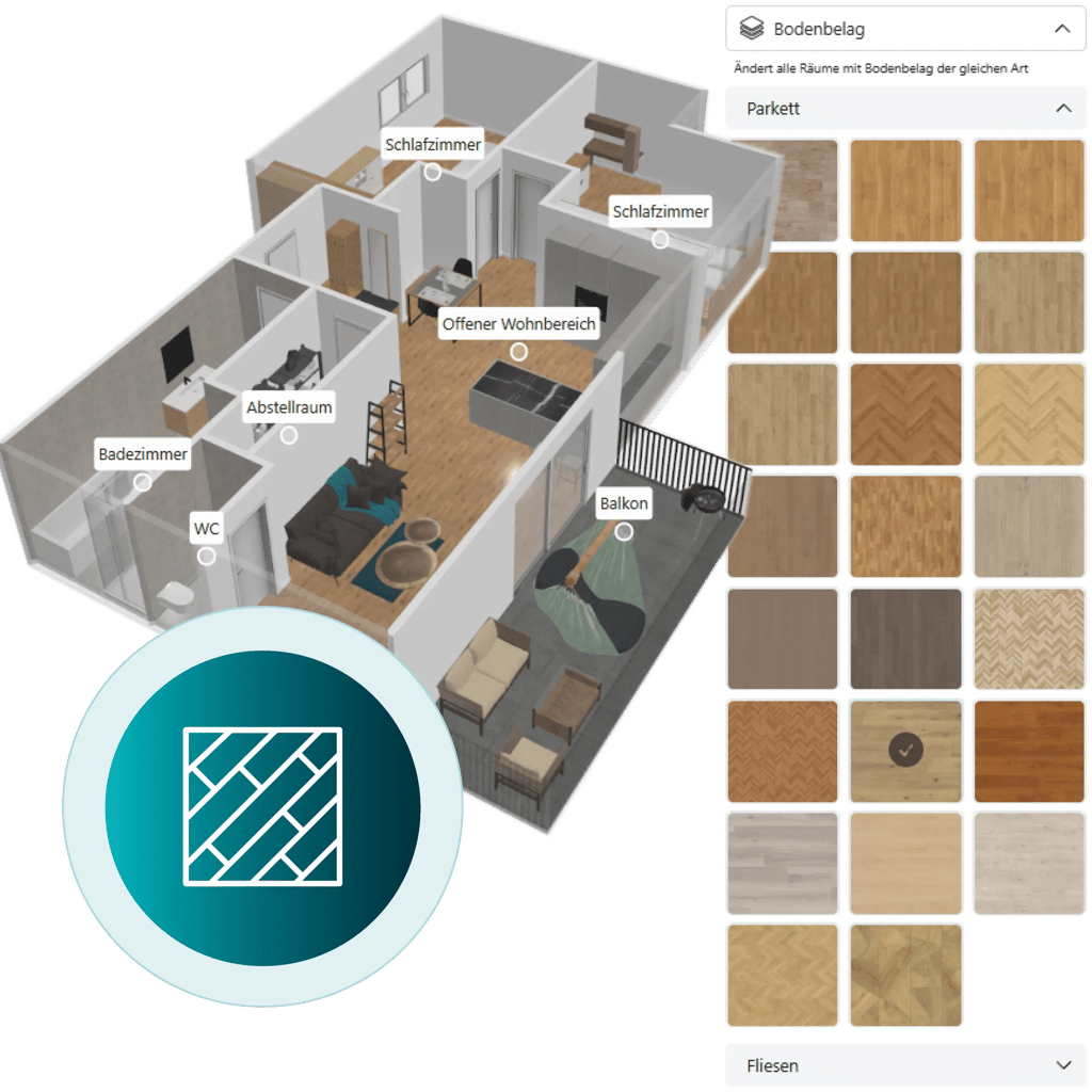 Digital twin with floor textures to choose