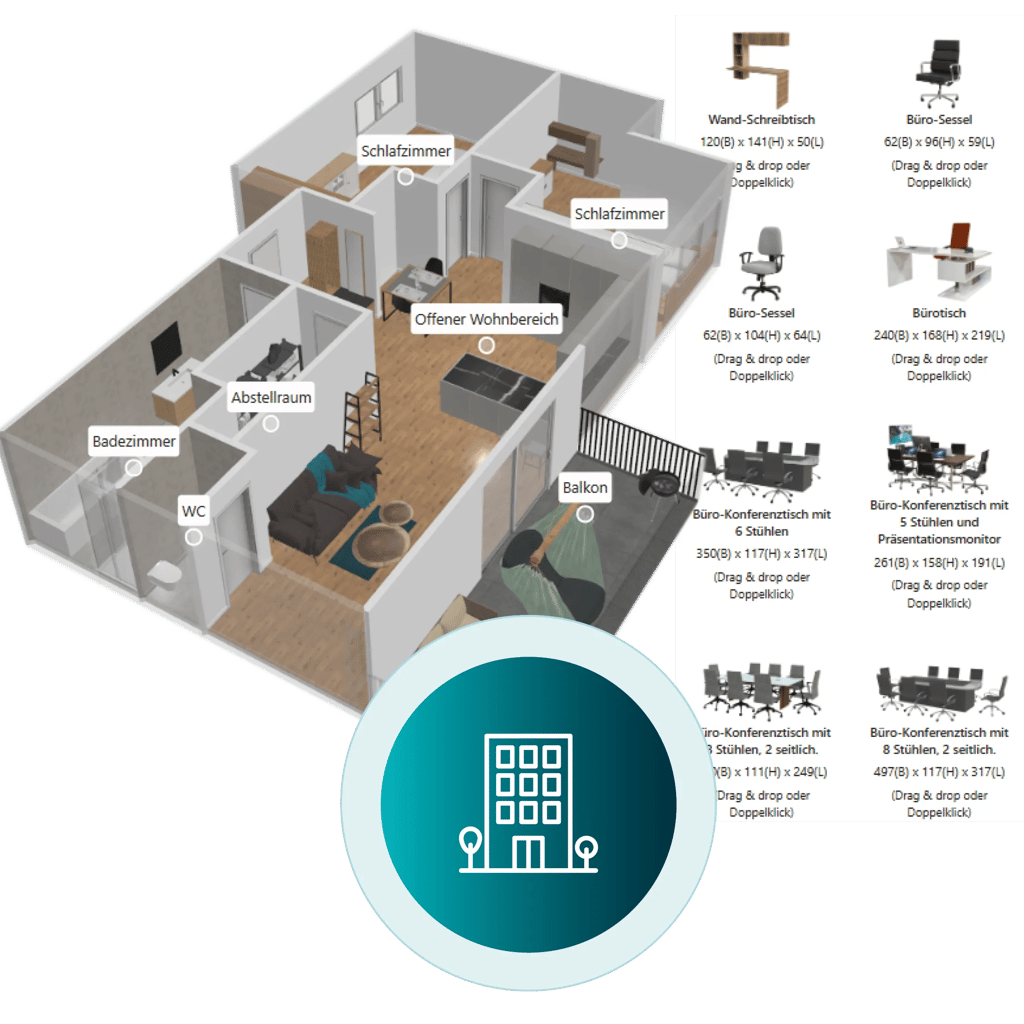 Digital twin with office furniture & icon