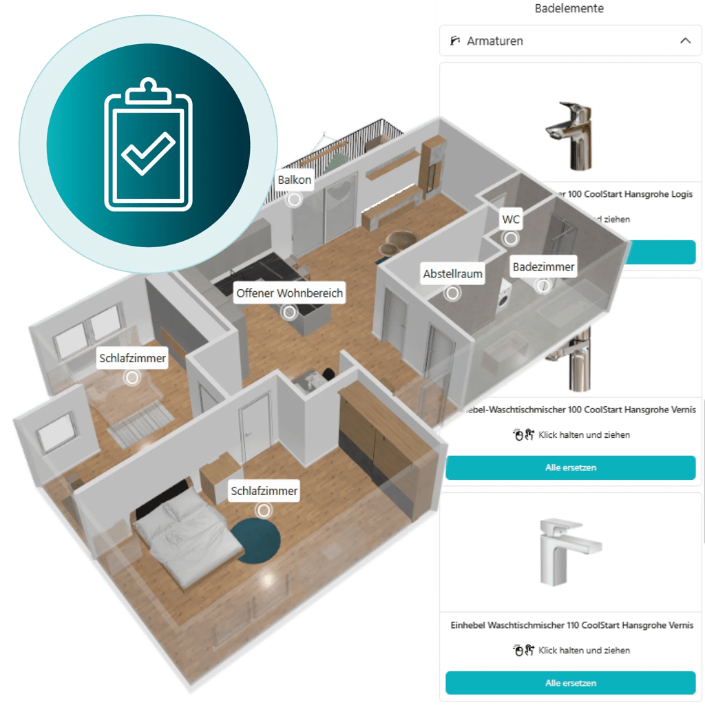Digital twin with bathroom elements
