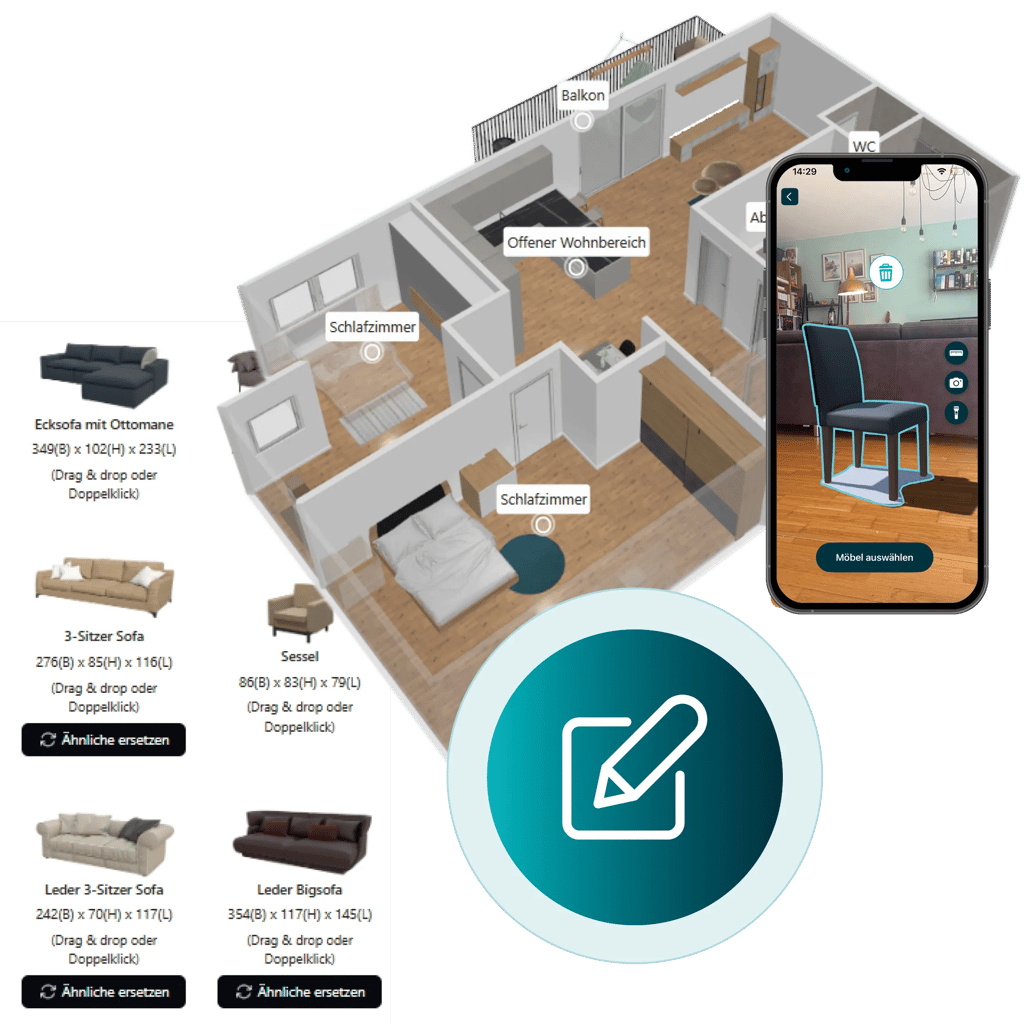 Digital twin with sofa options and AR-Mode for furniture