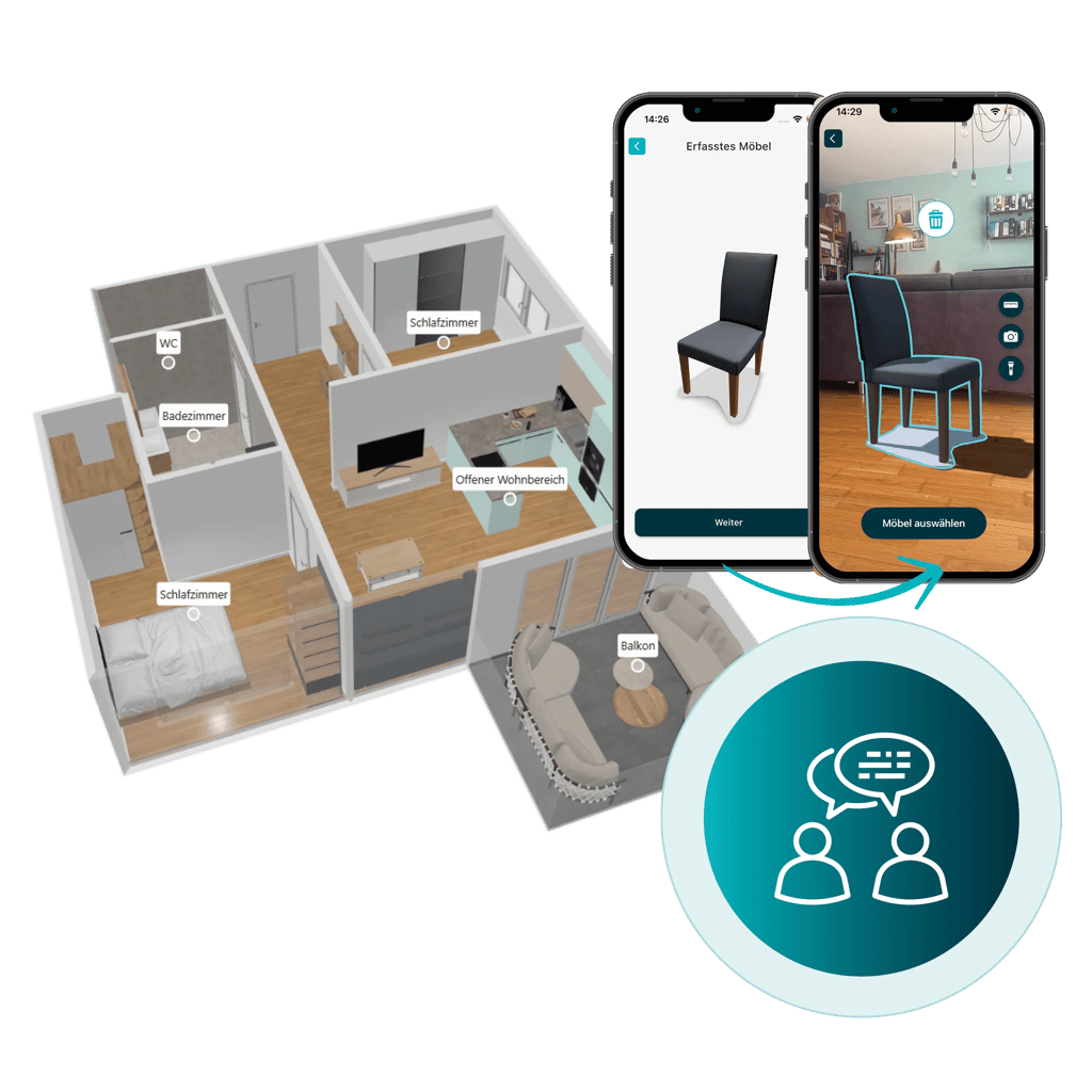 digital twin and furniture items as 3d objects in AR-App