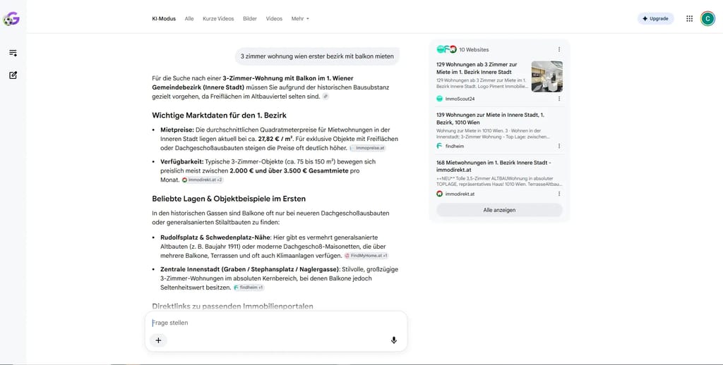 Beispiel eines Google KI-Modus auf der Suche nach einer Immobilie