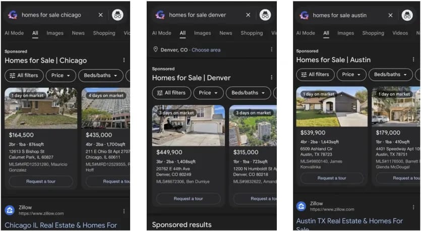 Screenshot of Google Real Estate Listings (Copyright on bottom of article)