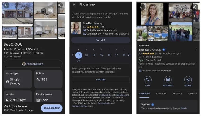 Screenshot of Google Real Estate Listings (Copyright on bottom of article)