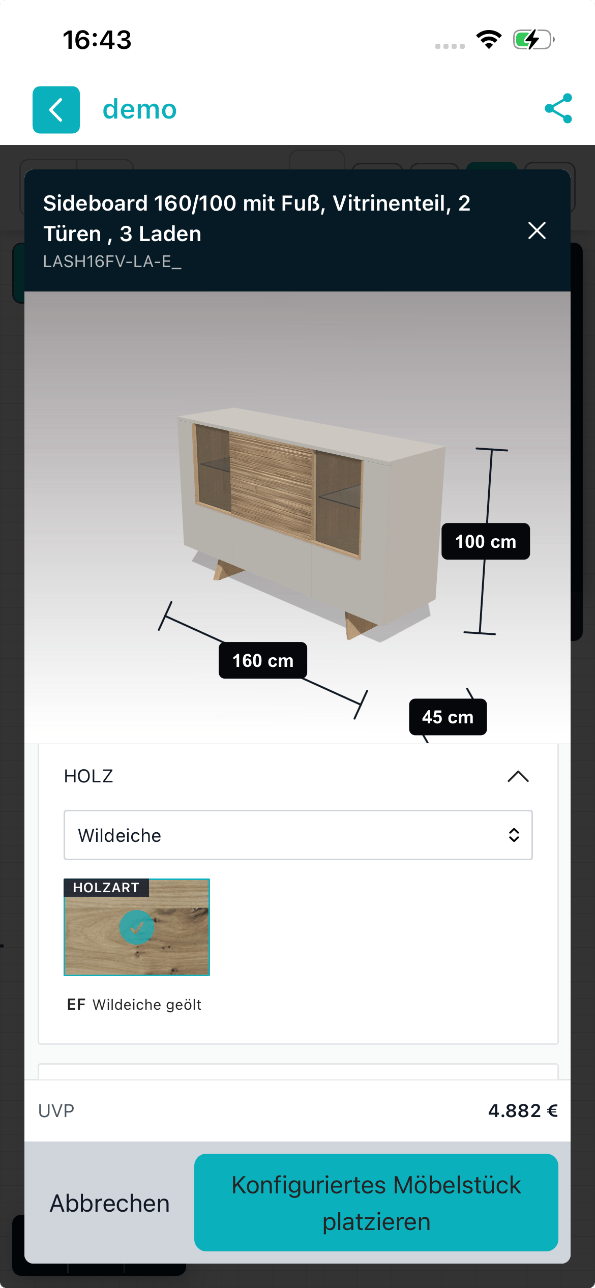 Möbelkonfigurator in der REALITIQ-App