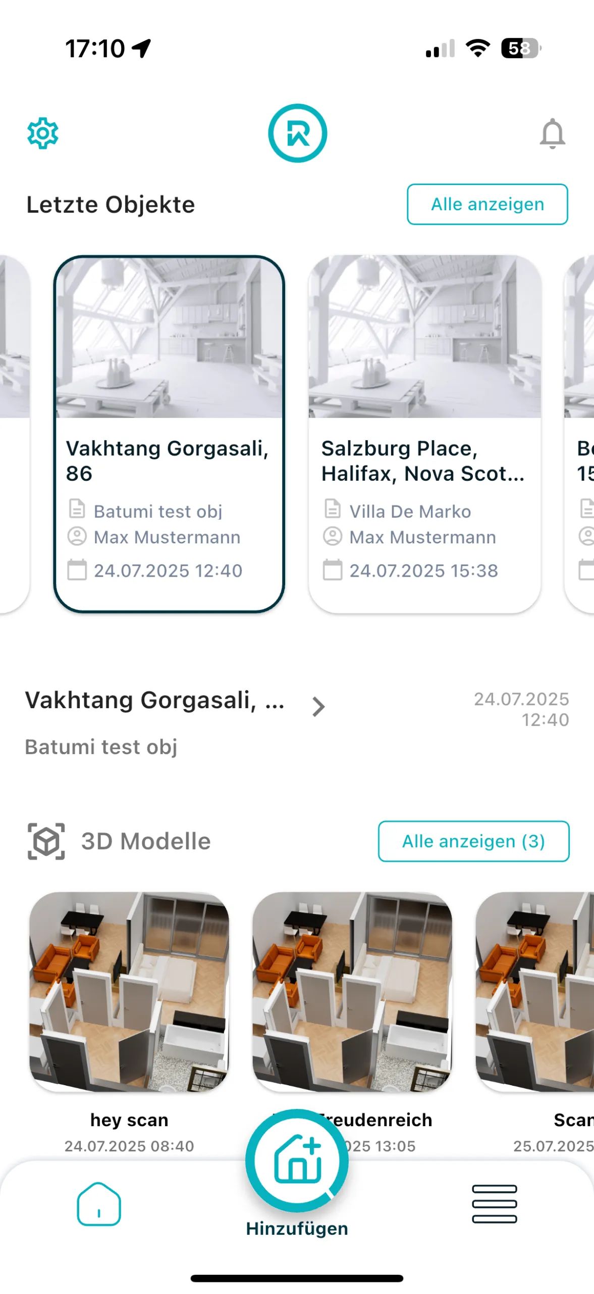 Startseite der Realitiq App