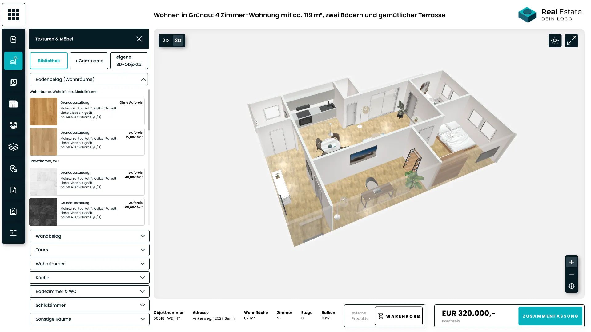 Möbelbibliothek für das digitale Exposé von Realitiq