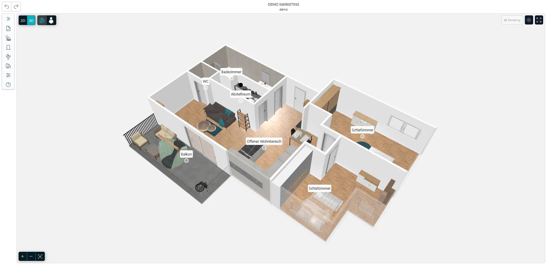 Digitales Immobilienexposé mit integriertem digitalen Zwilling in Helikopteransicht
