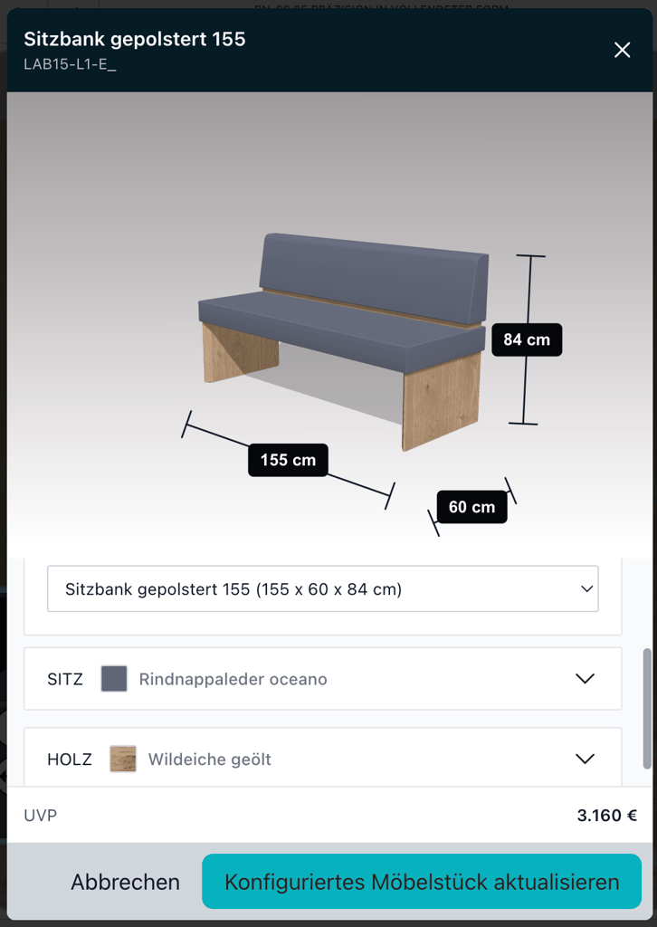 Möbelkonfigurator im digitalen Zwilling von REALITIQ