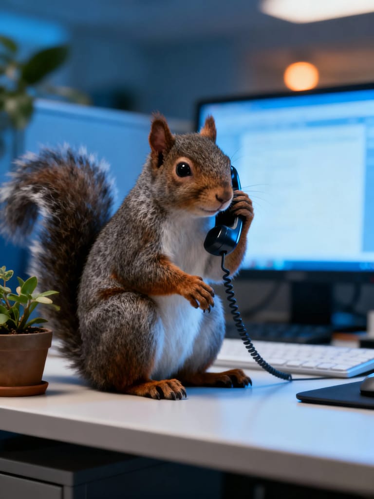 AI squirrel with telephone in hand