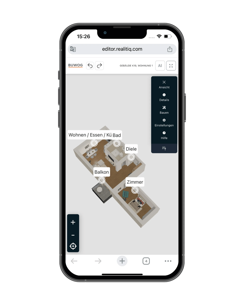 BUWOG Alva 3D-Modell am Smartphone