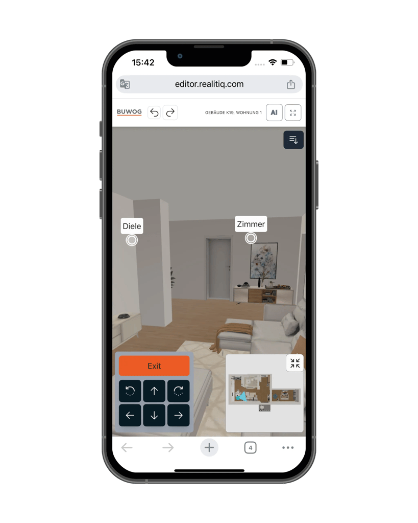 BUWOG Alva FPV-View des 3D-Modells am Smartphone