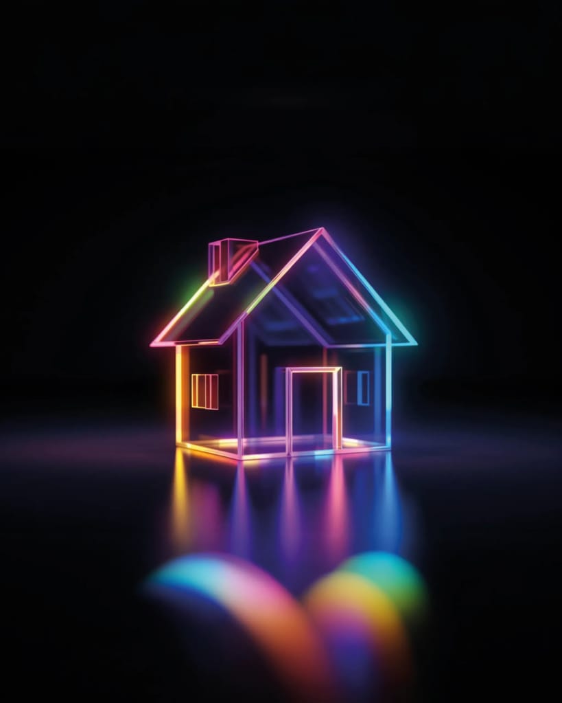 3D-Haus mit beleuchteten Kanten