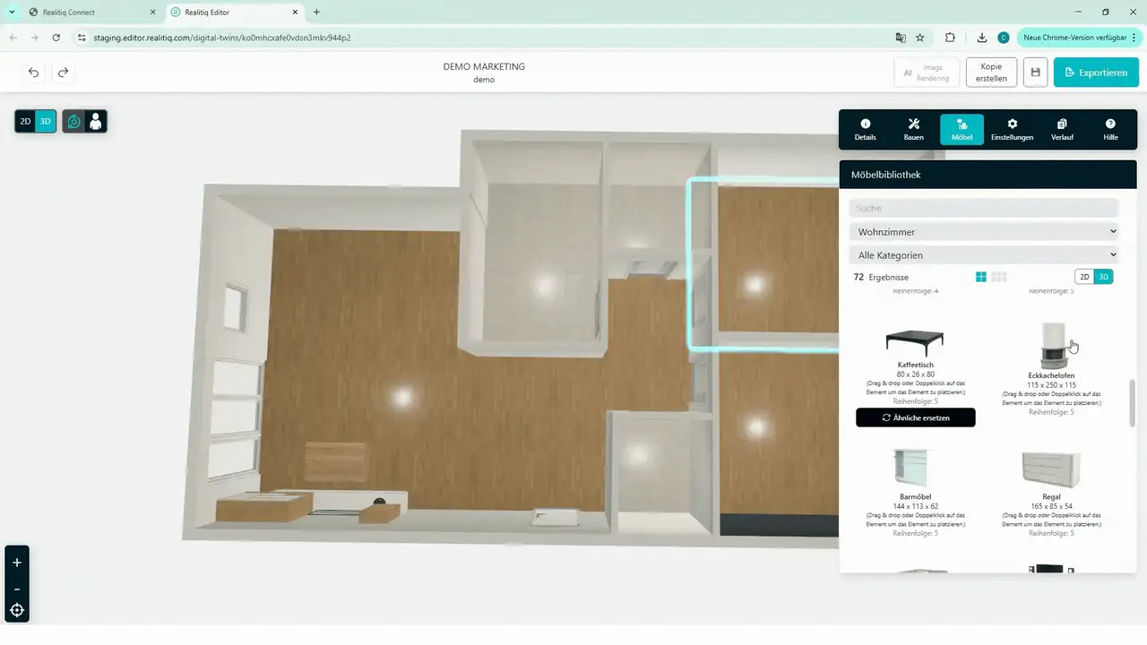 Möbel in ein 3D-Modell von Realitiq einfügen