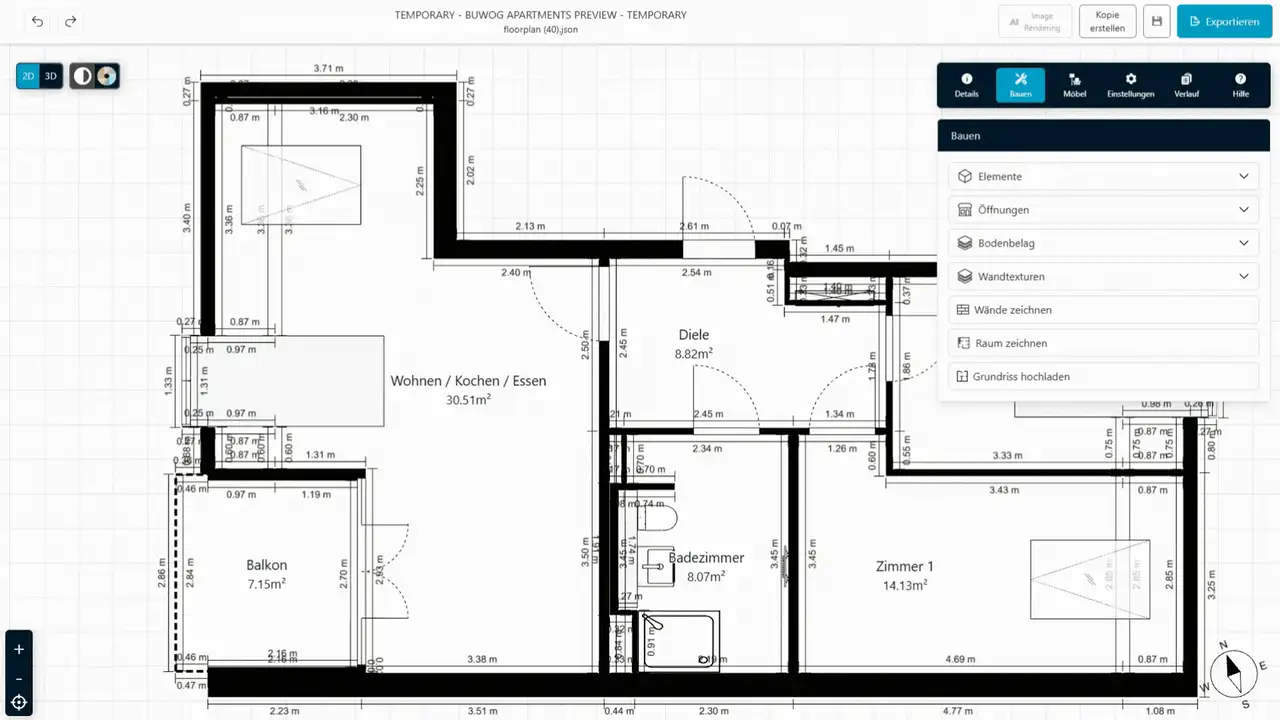 3D-Modell von Realitiq im Dachgeschoss mit Dachgauben und Dachschrägen