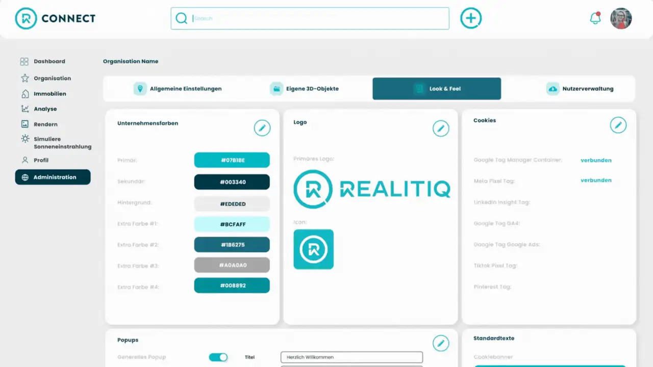 Administrationsbereich von Realitiq