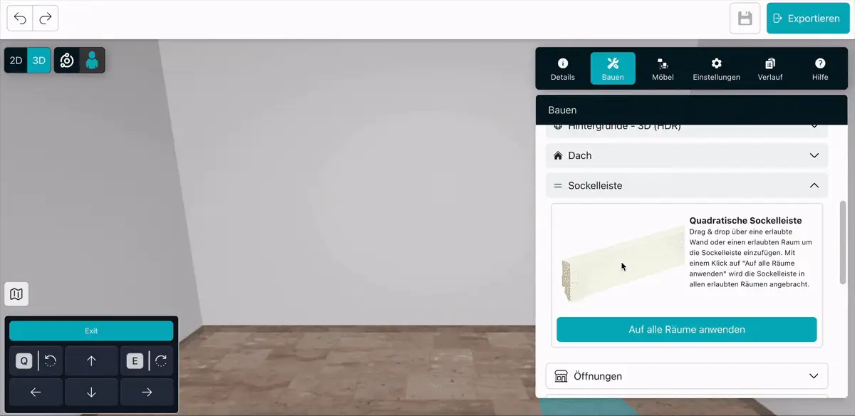 Sockelleisten in den FPV-View des digitalen Zwillings einfügen